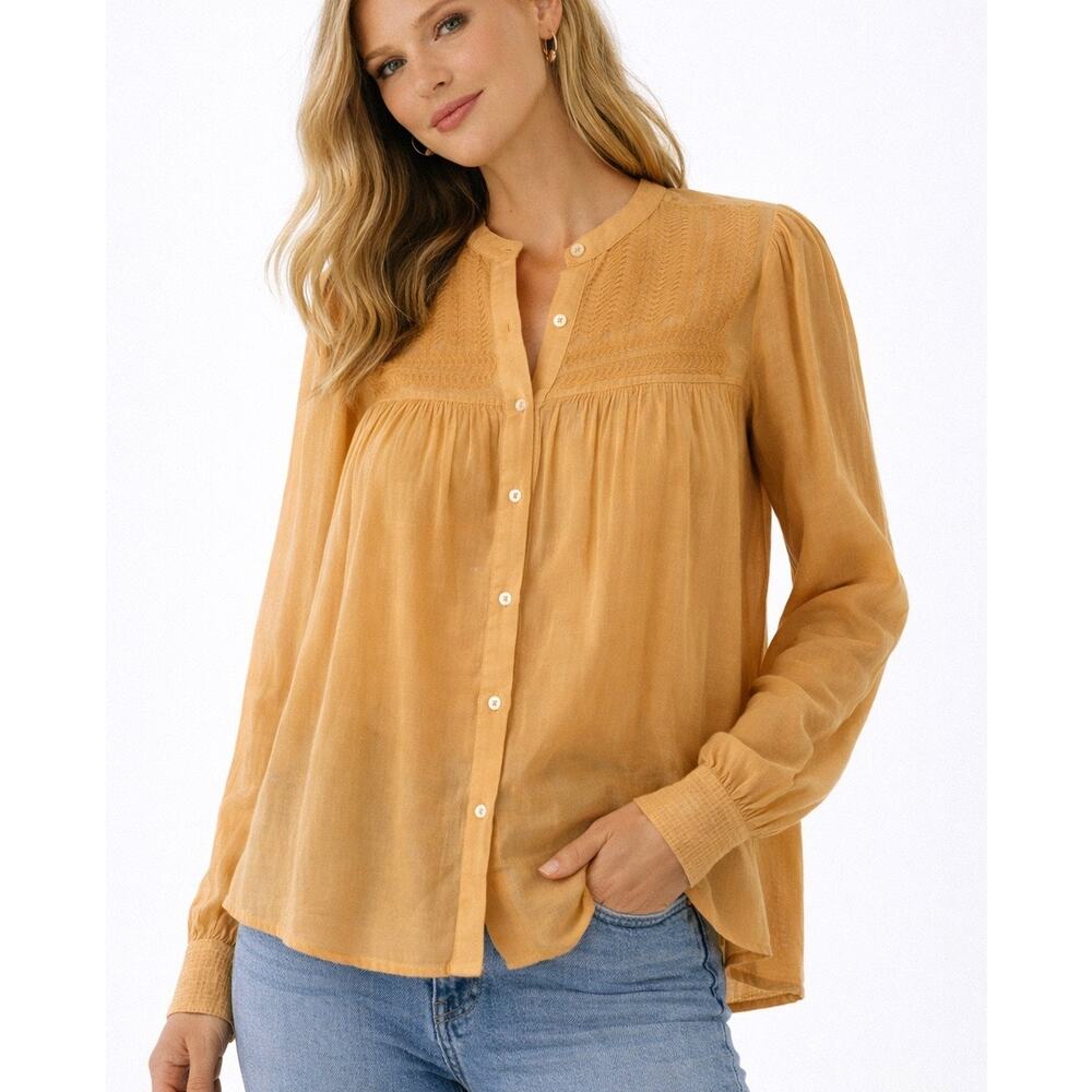 Closed Carla Orange Sheer Cotton Blouse Small